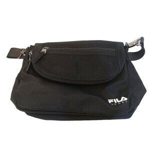 FILA Sport Handbag Crossbody Bag Black Adjustable Strap 3 Zipper Snap Button